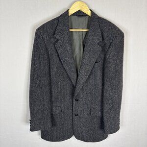 Harris Tweed Herringbone Sport Coat 40L Handwoven 100% Virgin Wool Gray Blazer